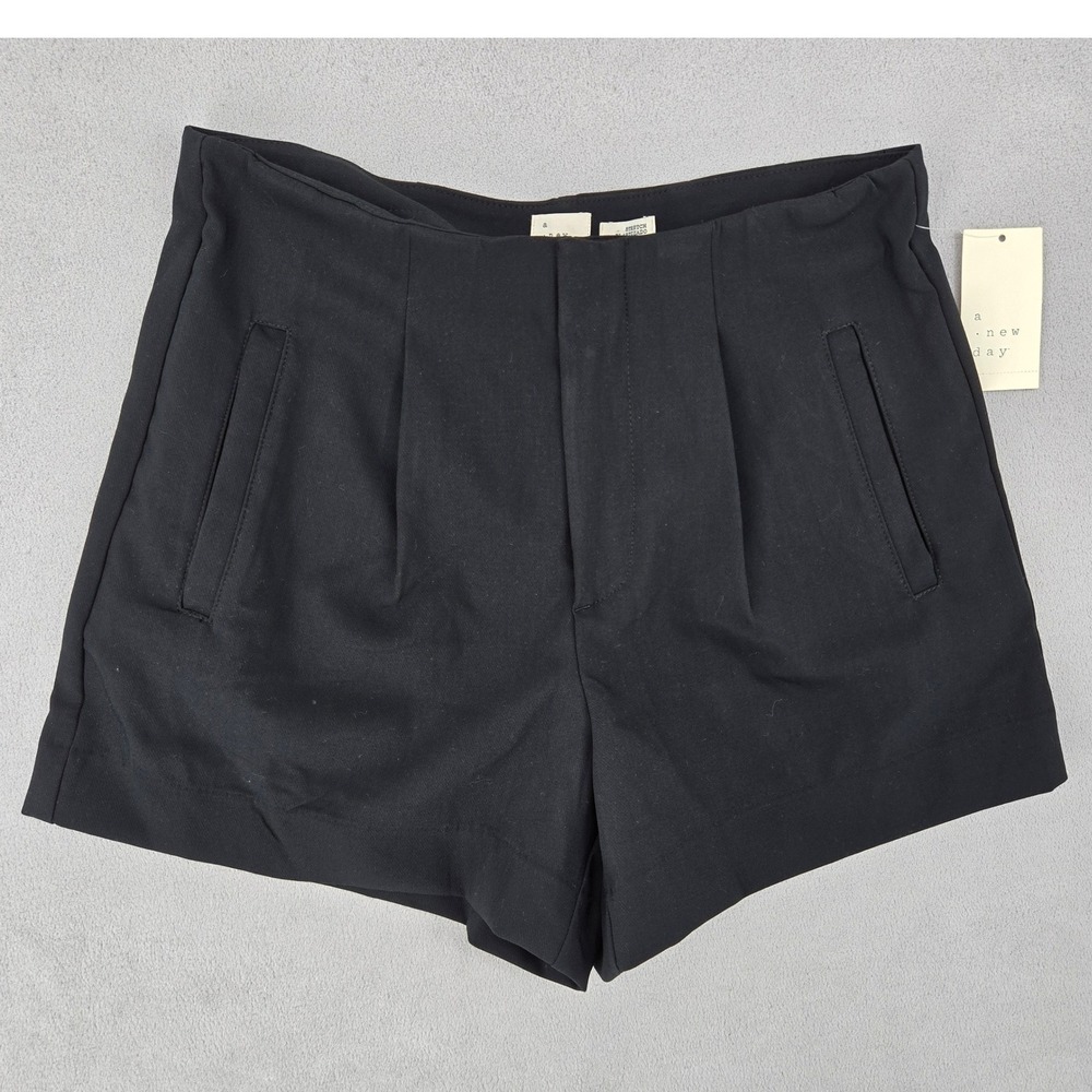 A New Day Womens NWT 10 Black Pleated Dress Shorts Minimalist Tailored High Rise